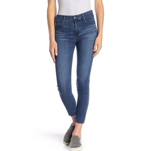 AG Adriano Goldschmied Farrah High Rise Skinny Raw Hem Dark Wash Jean Size 28